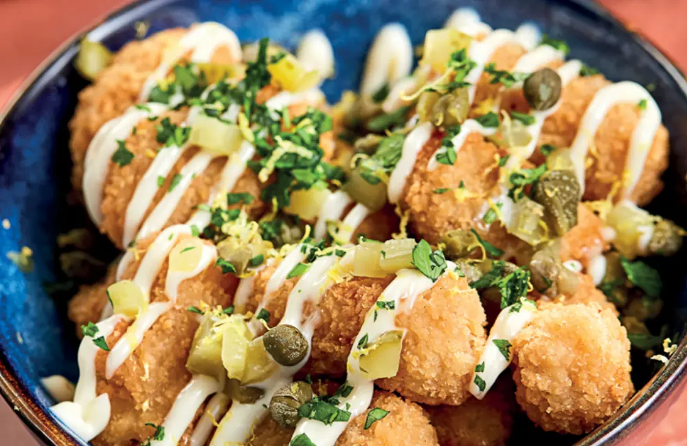 Scampi with Lemon Mayo, Capers & Gherkins